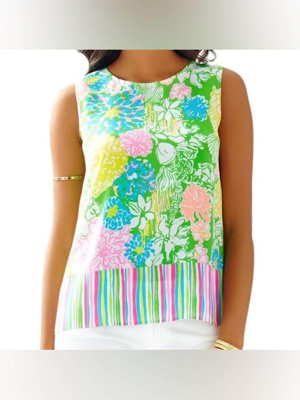 Lilly Pulitzer Women’s lona Shell 100% Silk Button Back Blouse Size S Floral Top